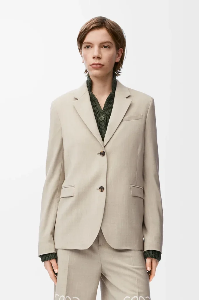 Maßgeschneiderte Jacke aus Wolle in Hellbeige Melange