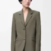 Maßgeschneiderte Jacke aus Wolle in Khaki-Grün