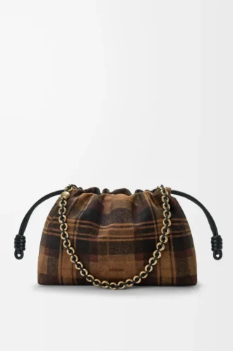 Medium Flamenco Handtasche aus Tartan-Wildleder Tan/Schwarz