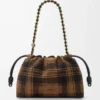 Medium Flamenco Handtasche aus Tartan-Wildleder Tan/Schwarz