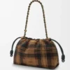 Medium Flamenco Handtasche aus Tartan-Wildleder Tan/Schwarz
