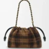 Medium Flamenco Handtasche aus Tartan-Wildleder Tan/Schwarz