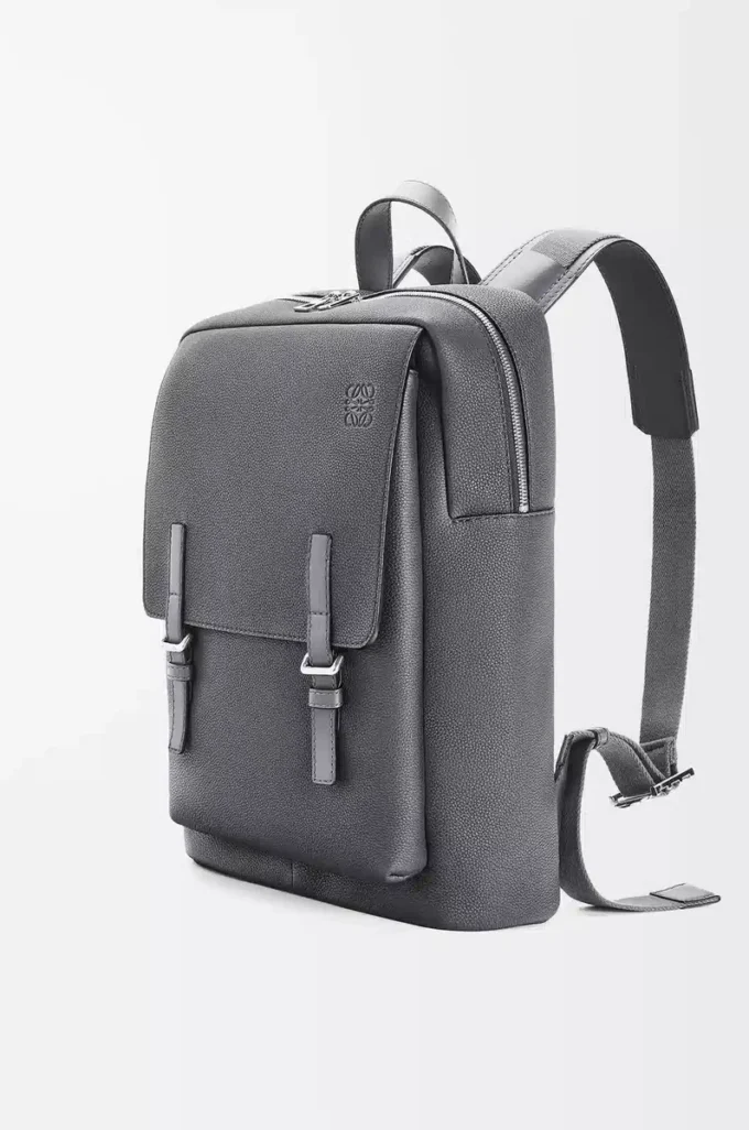 Military-Rucksack aus weichem genarbtem Kalbsleder Anthrazit
