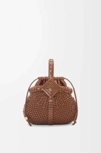 Mini Diamond Round Basket Tasche aus Kalbsleder in Dunkelbraun
