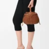 Mini Diamond Round Basket Tasche aus Kalbsleder in Dunkelbraun