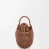 Mini Diamond Round Basket Tasche aus Kalbsleder in Dunkelbraun