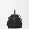 Mini Diamond Round Basket Tasche aus Kalbsleder Schwarz