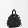 Mini Diamond Round Basket Tasche aus Kalbsleder Schwarz