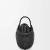 Mini Diamond Round Basket Tasche aus Kalbsleder Schwarz
