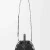 Mini Diamond Round Basket Tasche aus Kalbsleder Schwarz