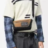 Mini Flex Messenger aus Canvas und Wildleder Schwarz/Dunkelgold