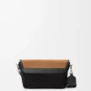 Mini Flex Messenger aus Canvas und Wildleder Schwarz/Dunkelgold