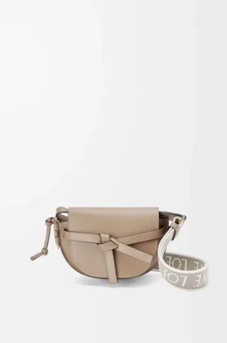 Mini Gate Dual Tasche aus weichem Kalbsleder und Jacquard Sand