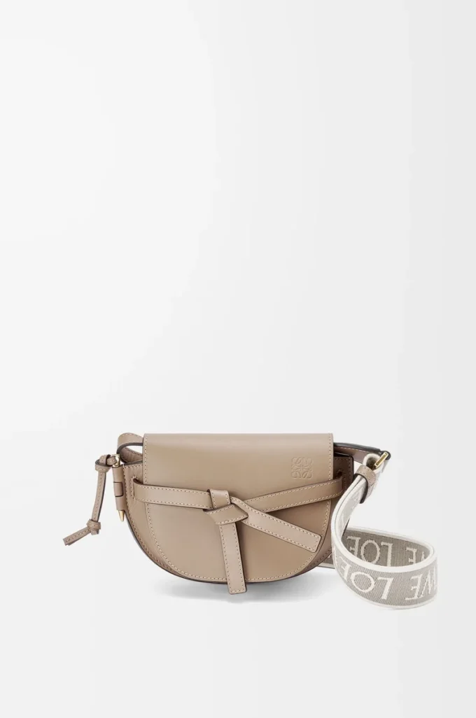 Mini Gate Dual Tasche aus weichem Kalbsleder und Jacquard Sand