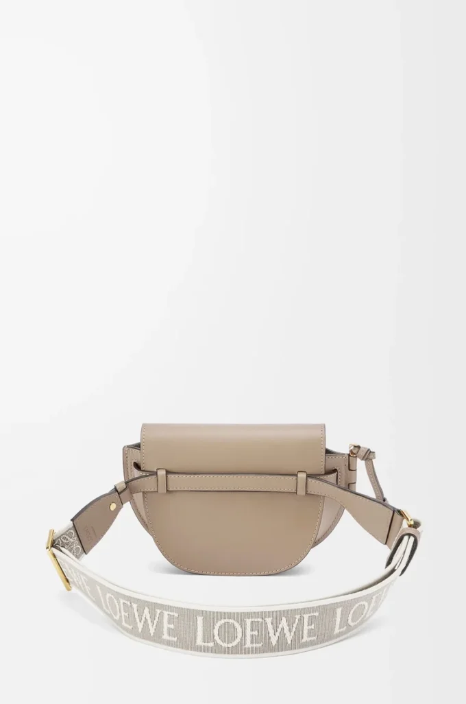 Mini Gate Dual Tasche aus weichem Kalbsleder und Jacquard Sand