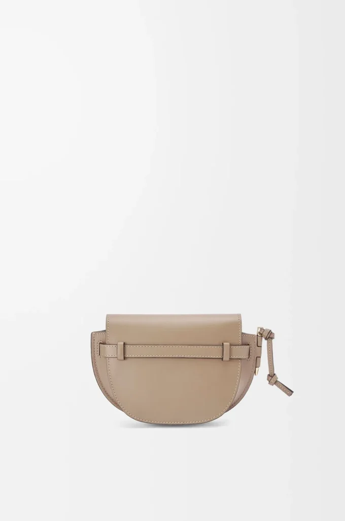 Mini Gate Dual Tasche aus weichem Kalbsleder und Jacquard Sand