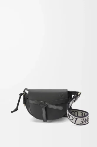 Mini Gate Dual Tasche aus weichem Kalbsleder und Jacquard Schwarz