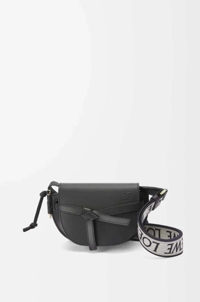 Mini Gate Dual Tasche aus weichem Kalbsleder und Jacquard Schwarz