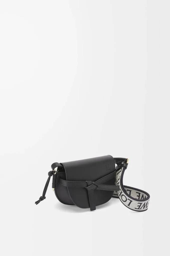 Mini Gate Dual Tasche aus weichem Kalbsleder und Jacquard Schwarz
