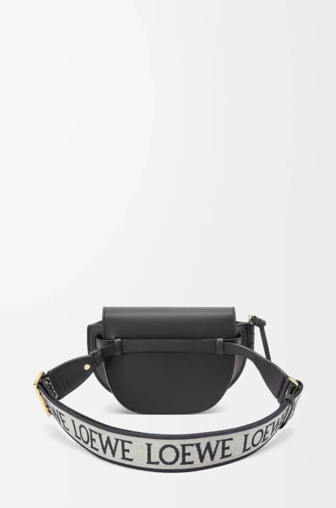 Mini Gate Dual Tasche aus weichem Kalbsleder und Jacquard Schwarz