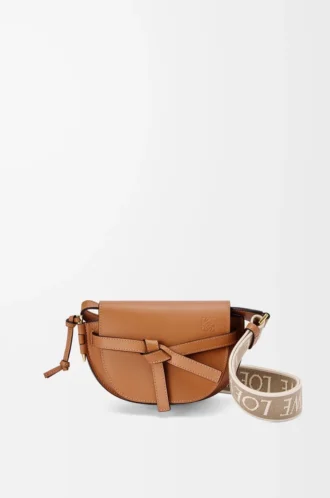 Mini Gate Dual Tasche aus weichem Kalbsleder und Jacquard Tan