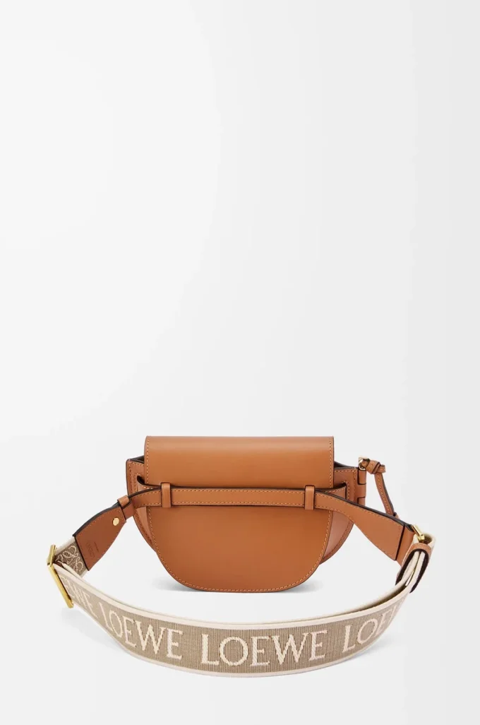 Mini Gate Dual Tasche aus weichem Kalbsleder und Jacquard Tan