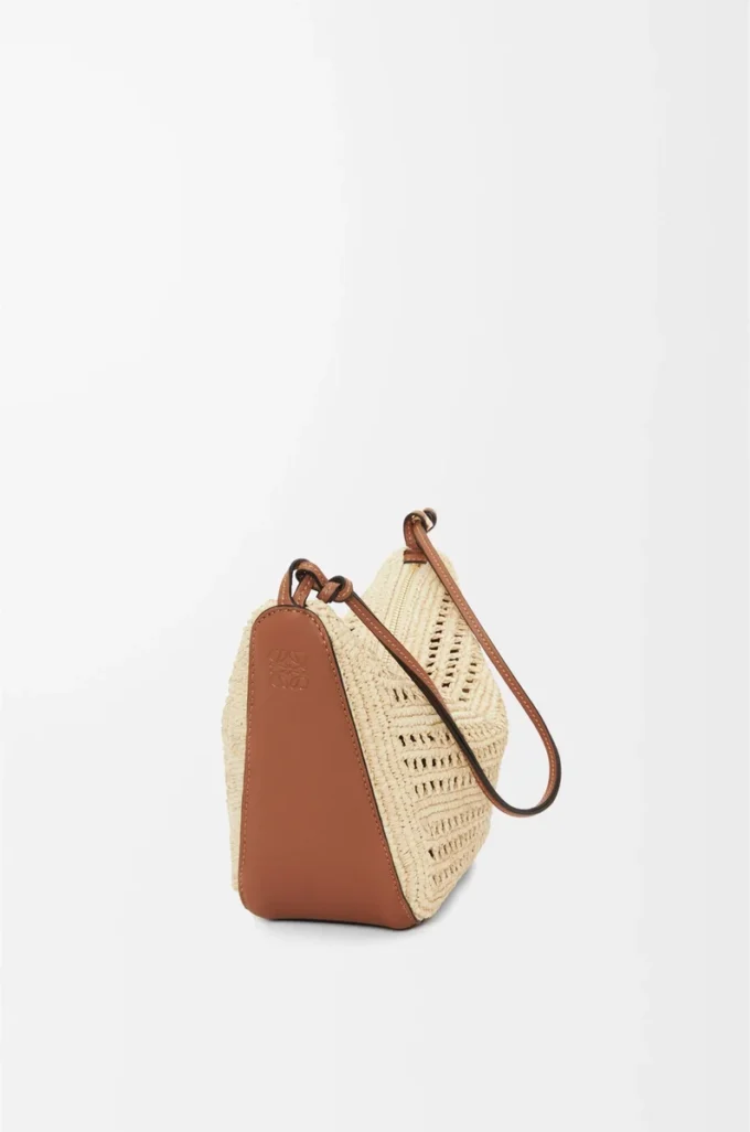 Mini Hammock Hobo aus Raffia und Kalbsleder Hellbraun/Natur