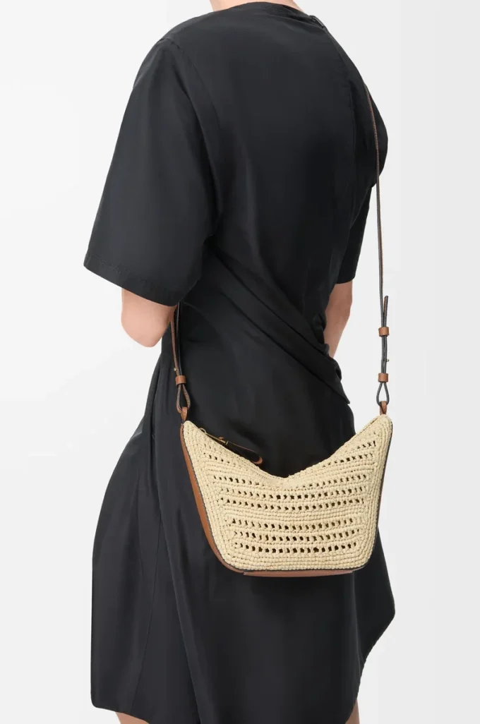 Mini Hammock Hobo aus Raffia und Kalbsleder Hellbraun/Natur