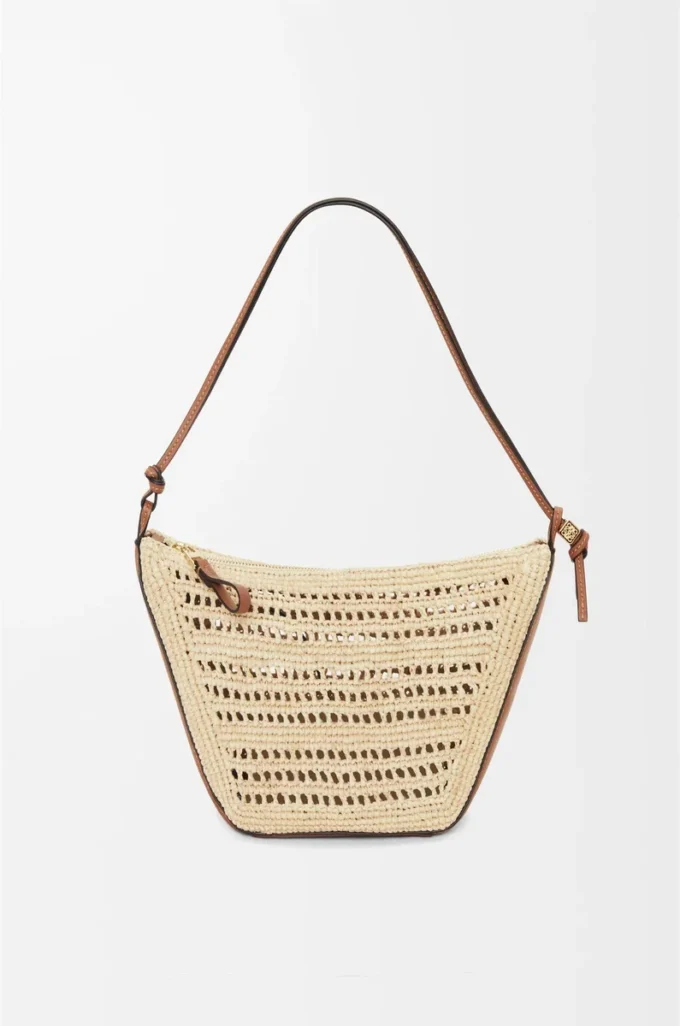 Mini Hammock Hobo aus Raffia und Kalbsleder Hellbraun/Natur