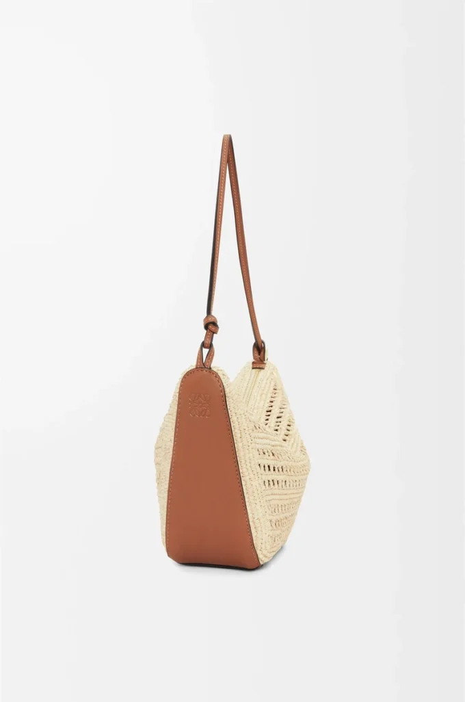Mini Hammock Hobo aus Raffia und Kalbsleder Hellbraun/Natur