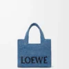 Mini LOEWE Font Tote aus Raffia Hellblau