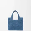 Mini LOEWE Font Tote aus Raffia Hellblau
