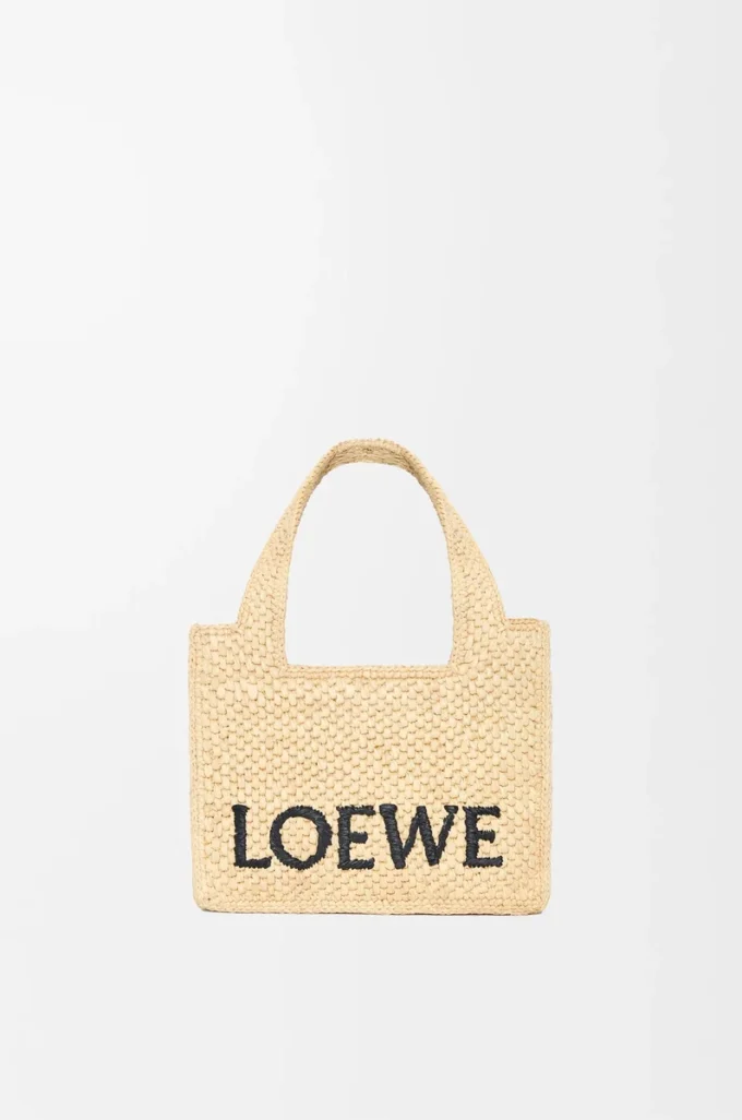 Mini LOEWE Font Tote aus Raffia in Natur