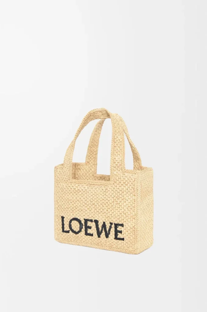 Mini LOEWE Font Tote aus Raffia in Natur