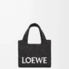 Mini LOEWE Font Tote aus Raffia Schwarz