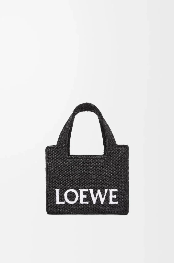 Mini LOEWE Font Tote aus Raffia Schwarz