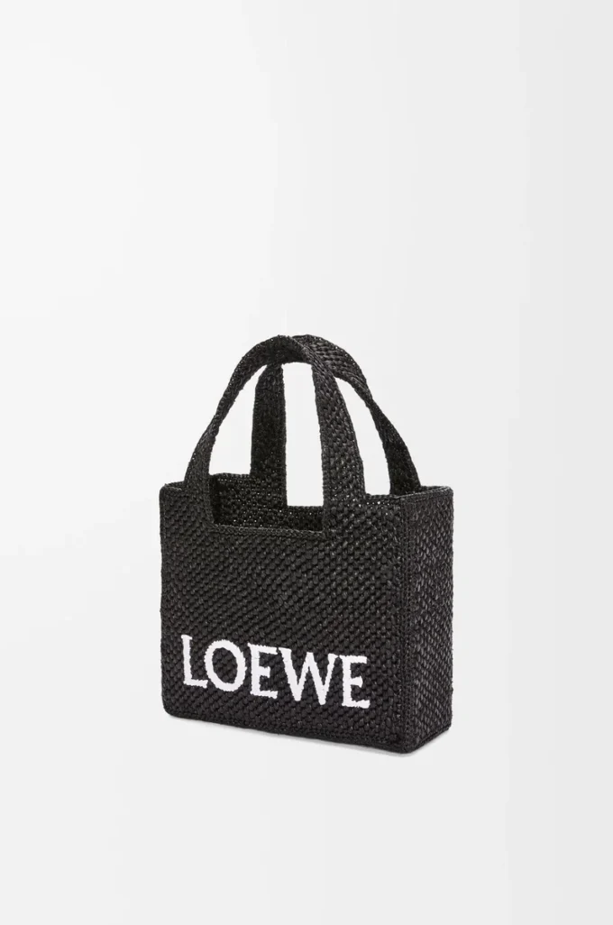 Mini LOEWE Font Tote aus Raffia Schwarz