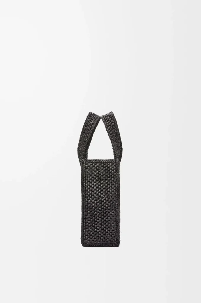 Mini LOEWE Font Tote aus Raffia Schwarz