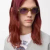 Mini Oval Slim Sonnenbrille Transparent Oliv