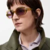 Mini Oval Slim Sonnenbrille Transparent Oliv