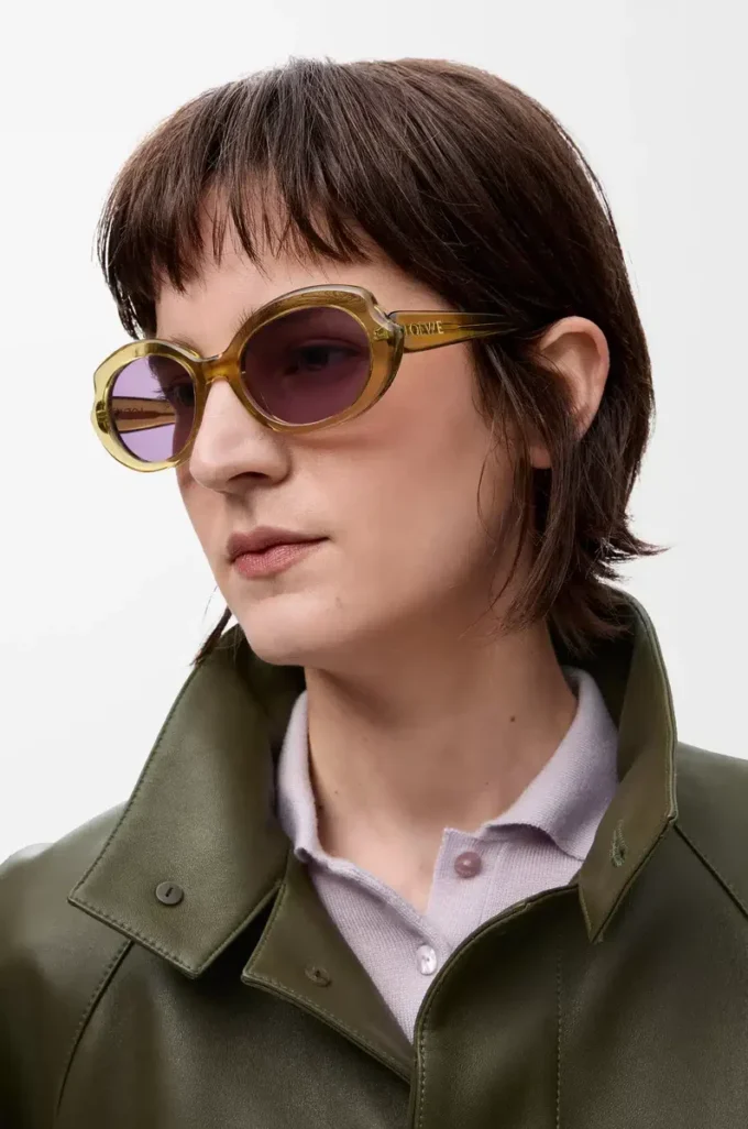 Mini Oval Slim Sonnenbrille Transparent Oliv
