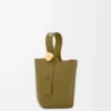 Mini Pebble Bucket aus glattem Kalbsleder in Oliv