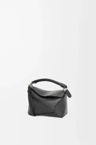 Mini Puzzle Edge Tasche aus klassischem Kalbsleder in Schwarz
