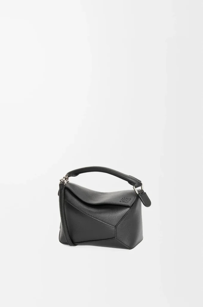 Mini Puzzle Edge Tasche aus klassischem Kalbsleder in Schwarz