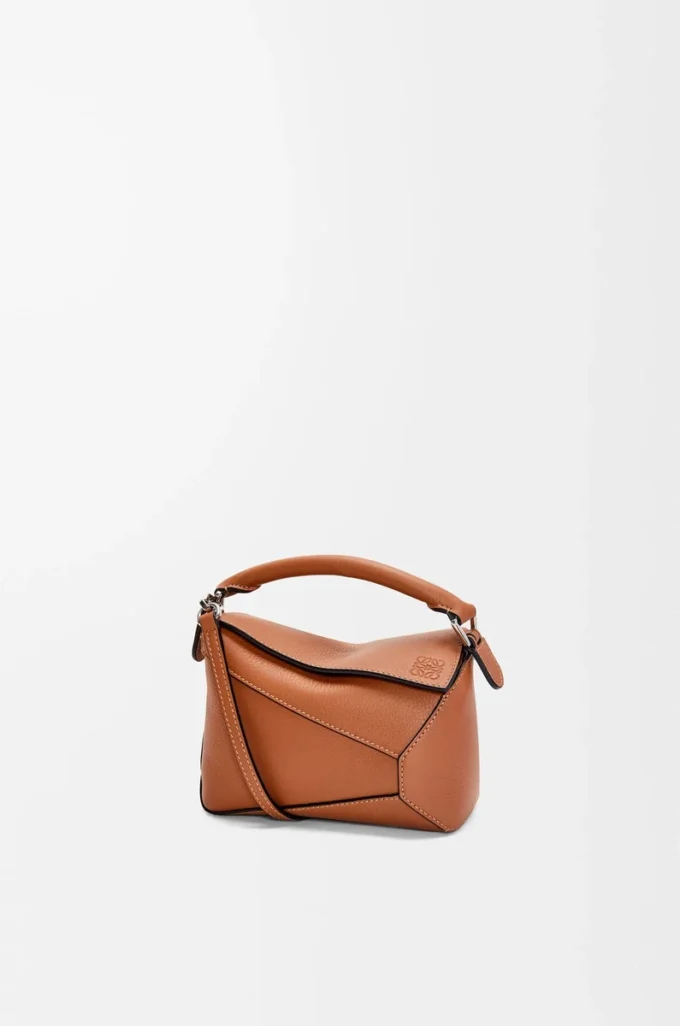Mini Puzzle Edge Tasche aus klassischem Kalbsleder Tan
