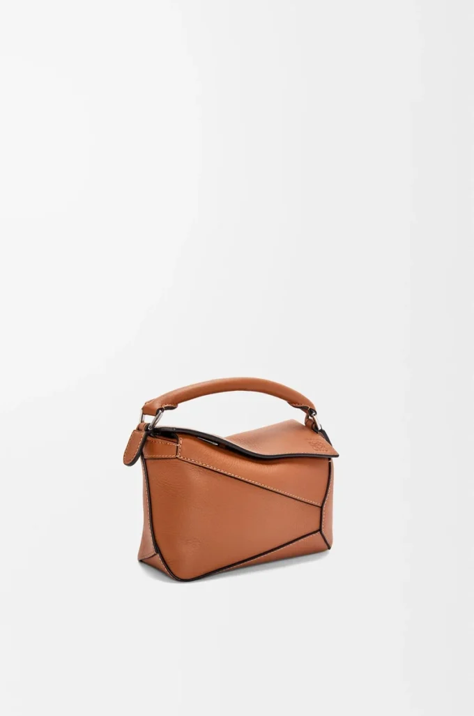 Mini Puzzle Edge Tasche aus klassischem Kalbsleder Tan