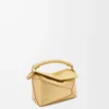 Mini Puzzle Edge Tasche aus laminiertem Lammleder Gold