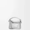 Mini Puzzle Edge Tasche aus laminiertem Lammleder Silber