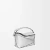 Mini Puzzle Edge Tasche aus laminiertem Lammleder Silber