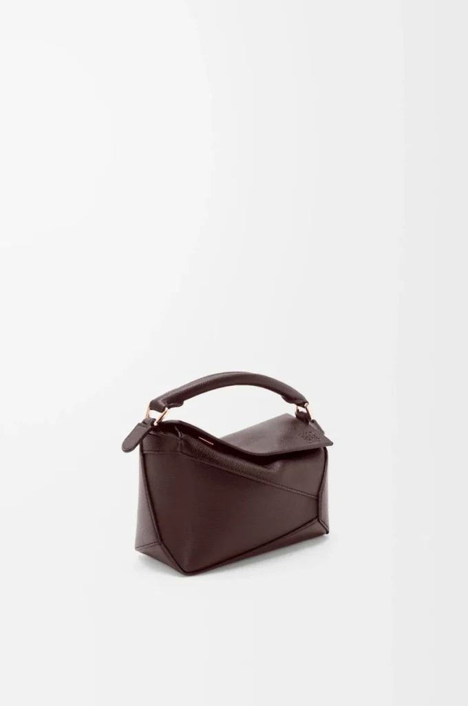 Mini Puzzle Edge Tasche aus weichem genarbtem Kalbsleder Dark Chestnut